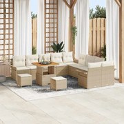 vidaXL Conjunto de Sofá de Jardim de 13 Peças com Almofadas Beiges em Rattan Sintético e Acácia