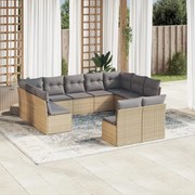 vidaXL 11 pcs conjunto sofás de jardim c/ almofadões vime PE bege