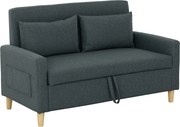 HOMCOM Sofá 2 Lugares Estofado em Linho Sintético com 2 Almofadas Espaço de Armazenamento Bolsos Laterais 135x71x84 cm Cinza Escuro | Aosom Portugal