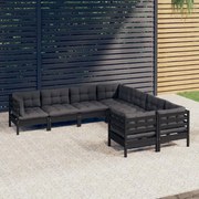 8 pcs conjunto lounge jardim c/ almofadões pinho maciço preto