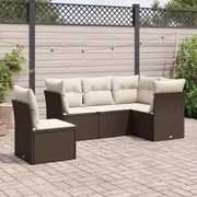 vidaXL 5 pcs conjunto sofás p/ jardim c/ almofadões vime PE castanho