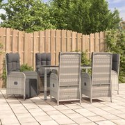 vidaXL 7 pcs conjunto de jantar p/ jardim c/ almofadões vime PE cinza