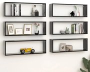 vidaXL Estantes de parede cúbicas 6 pcs contrapl. 80x15x26,5 cm preto