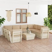 9 pcs conjunto lounge de paletes + almofadões madeira de abeto