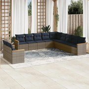 vidaXL 11 pcs conjunto sofás de jardim c/ almofadões vime PE cinzento