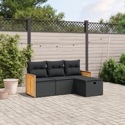 vidaXL 4 pcs conjunto de sofás para jardim c/ almofadões vime PE preto