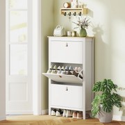 Sapateira para Entrada com 3 Gavetas Prateleiras Ajustáveis e Puxadores em PU para 21 Pares de Sapatos 80x24x131 cm Branco