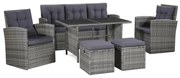 6 pcs conjunto lounge de jardim c/ almofadões vime PE cinzento