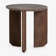 Mesa Lateral Redonda Lavinia Ø50 Cm Em Pedra Natural E Madeira De Manga Mármore Castanho & Madeira Escura & Ø50 Cm - Sklum