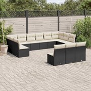 13 pcs conjunto de sofás de jardim com almofadões vime PE preto
