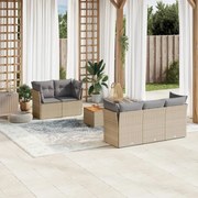 vidaXL 6 pcs conjunto de sofás p/ jardim com almofadões vime PE bege
