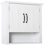 HOMCOM Armário de Parede para Casa de Banho com 2 Portas e Prateleira Ajustável e Armazenamento Aberto 60x19,8x58 cm Branco