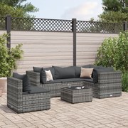 6 pcs conjunto lounge de jardim c/ almofadões vime PE cinzento