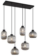 Candeeiro suspenso de design preto com vidro fumado 6 luzes - Ana Design
