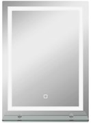 kleankin Espelho para Casa de Banho 50x70 cm com Moldura de Alumínio, Luzes LED Interruptor Tátil e Prateleira de Vidro para Casa de Banho Prata | Aosom Portugal