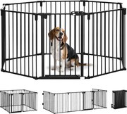 Pawhut Parque para Cães com 8 Painéis 60x76 cm Barreira de Proteção Animais de Estimação Dobrável Porta e Fechadura Dupla Preto | Aosom Portugal
