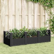 vidaXL Vaso/floreira de jardim c/ estacas 123,5x43,5x43,5 cm PP preto