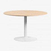 Mesa De Jantar Redonda Em Mdf E Metal Yvetta Castanho Roble & Ø120 Cm & Branco - Sklum
