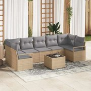 vidaXL Conjunto de Sofá para Jardim 8 Peças com Almofadas Bejas em Rattan de Poliéster