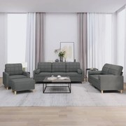 vidaXL 4 pcs conjunto de sofás com almofadas tecido cinzento-escuro