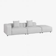 Sofá Modular De Canto Esquerdo De 2 Peças Com Braço Alto E Puff ↔︎345 Cm Bruna Tecido Cinzento Glaciar - Sklum