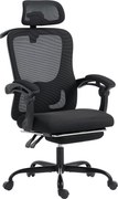 HOMCOM Cadeira de escritório ergonômica, cadeira de escritório em malha com apoio de cabeça ajustável, suporte lombar, 64x64x124cm, preto | Aosom Portugal