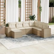 vidaXL 7 pcs conjunto de sofás p/ jardim com almofadões vime PE bege