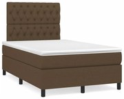 Cama box spring c/ colchão/LED 120x190cm tecido castanho-escuro