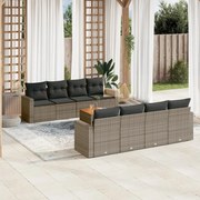 vidaXL 9 pcs conjunto sofás p/ jardim com almofadões vime PE cinzento