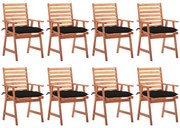 vidaXL Cadeiras de jantar p/ jardim 8 pcs c/ almofadões acácia maciça
