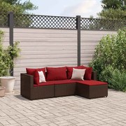 vidaXL 4 pcs conjunto lounge jardim c/ almofadões vime PE castanho