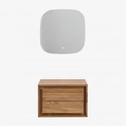 Conjunto De Móvel De Casa De Banho Em Madeira De Teca Jabari Madeira De Teca & Sem Lavatório & Quadrado Led E Anti-embaciamento 75x75 Cm Riben - Sklum