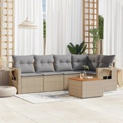 vidaXL 6 pcs conjunto de sofás p/ jardim com almofadões vime PE bege