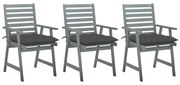 vidaXL Cadeiras de jantar p/ jardim 3 pcs c/ almofadões acácia maciça