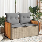 vidaXL Sofá de jardim de 2 lugares com almofadões vime PE bege