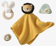 Conjunto oferta para bebé em tecido e madeira FSC® amarelo