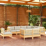 9 pcs conjunto lounge jardim c/ almofadões creme pinho maciço