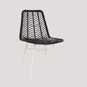 Cadeira De Jantar Em Rattan Sintético Gouda Colors Preto & Branco - Sklum