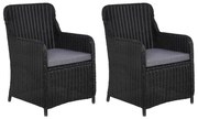 vidaXL Cadeiras de exterior c/ almofadões 2 pcs vime PE preto