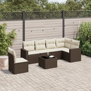 7 pcs conjunto de sofás jardim c/ almofadões vime PE castanho