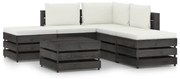 6 pcs conj. lounge jardim + almofadões madeira impreg. cinzento