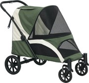 PawHut Carrinho para cães, Buggy dobrável para cães de porte médio, Carrinho para pets com 4 rodas, Trela de segurança Travões Verde escuro | Aosom Portugal