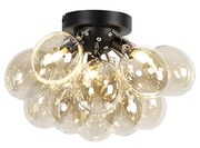 Candeeiro de teto design preto com vidro âmbar 3 luzes - Uvas Art Deco,Design