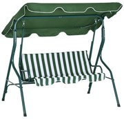 Outsunny Baloiço Jardim 2-3 Lugares Almofada Confortável Toldo Ajustável Terraço Pátio Relaxamento 240kg 170x110x153cm Verde Branco | Aosom Portugal