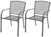 vidaXL Cadeiras de jardim empilháveis 2 pcs aço cinzento