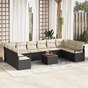 vidaXL Conjunto de Sofá de Jardim com 11 Peças e Almofadas Pretas em Rattan Sintético e Acácia