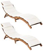 vidaXL Espreguiçadeiras com almofadões 2 pcs acácia maciça branco nata