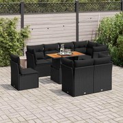 vidaXL 9 pcs conjunto de sofás p/ jardim c/ almofadões vime PE preto
