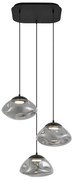 Candeeiro suspenso de design preto com vidro fumado 3-luzes - Gus Design