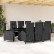 vidaXL 9 pcs conjunto de jantar p/ jardim c/ almofadões vime PE preto
